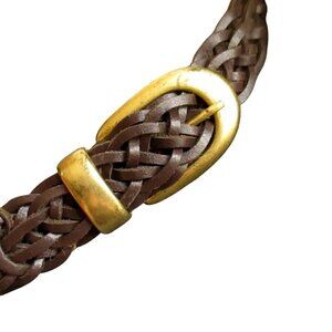 Vintage Capezio Woven Brown Leather Belt With Brass Buckle ML Size